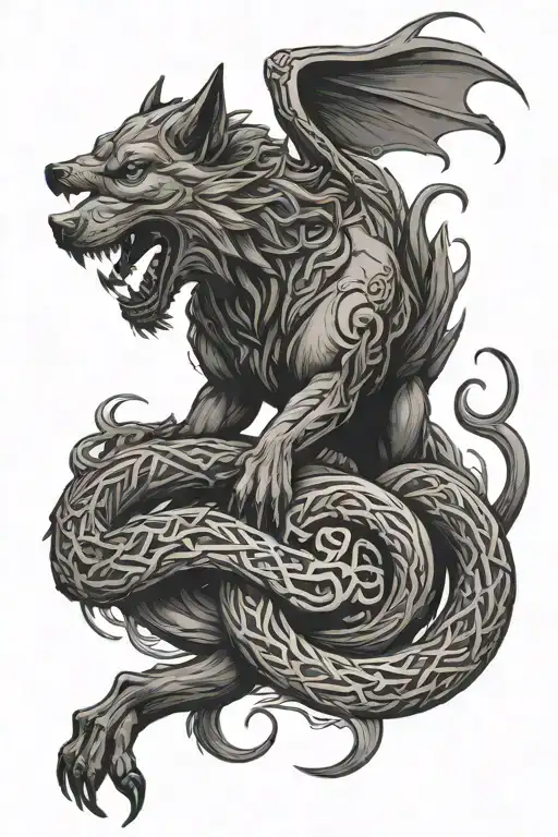 Fenrir Whit Runes And Snake