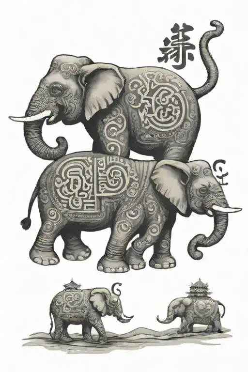 Two Elephants Above Chinese Symbols Incorporated