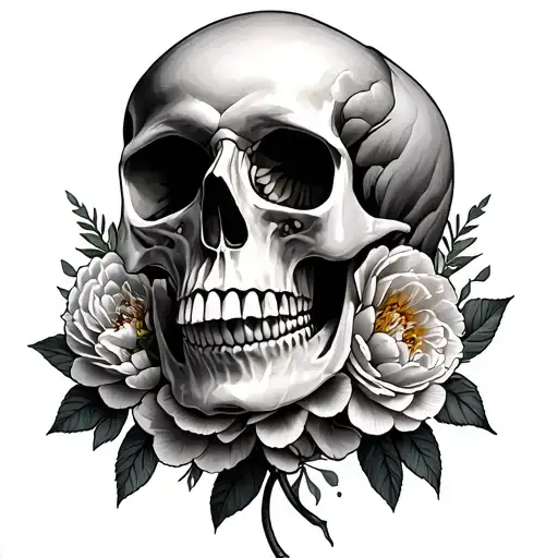 Skull With Peonies