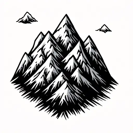 Two Mountain Peaks Representing Parents And Three Smaller Peaks Representing Children