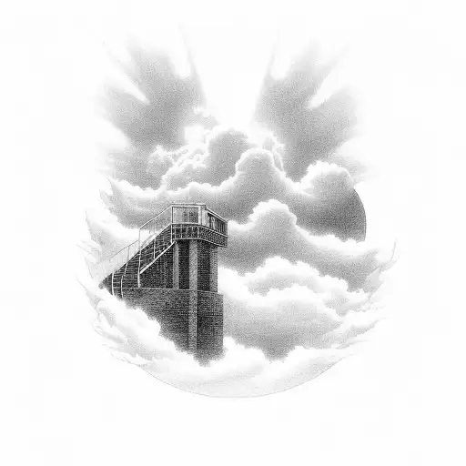 Front Facing Stairs Going Into Heaven With On The Stairs With Cloud Backgroun Around Eveything