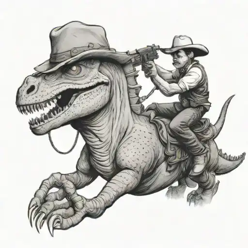Cowboy Riding A Dinosaur Shoots Back