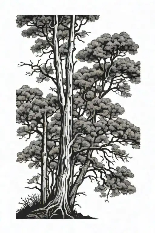 Burned Trees In A Forest After A Wildfire