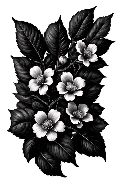 Coffee Plant With Flowers On Curved Branch