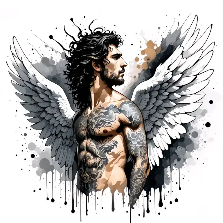 Splatter Paint Strong Male Angel Wings
