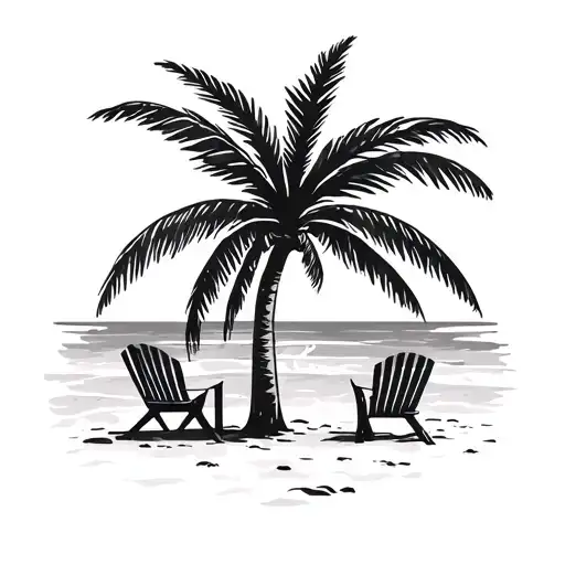 Palm Tree With Two Chairs At The Beach