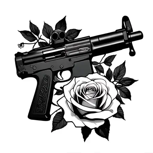 Ak-47 With Rose And Barbie Around It