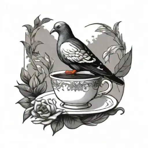 Pigeon Drinking Black Tea