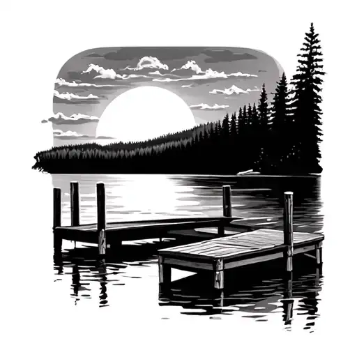 Sunset Over Lake And Docks