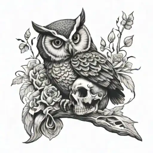 Owl Perched On Skull