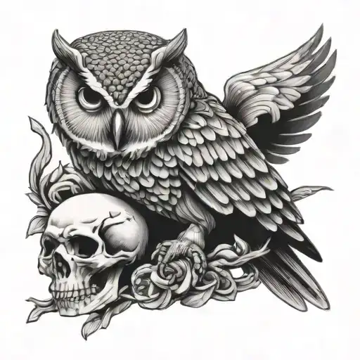 Owl Perched On Skull