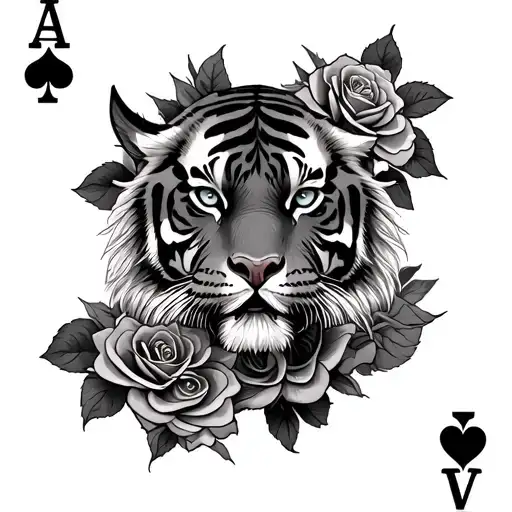 Ace Card Roses And Tiger