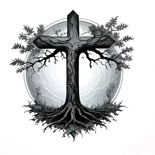 Cross With Tree And Gourglass