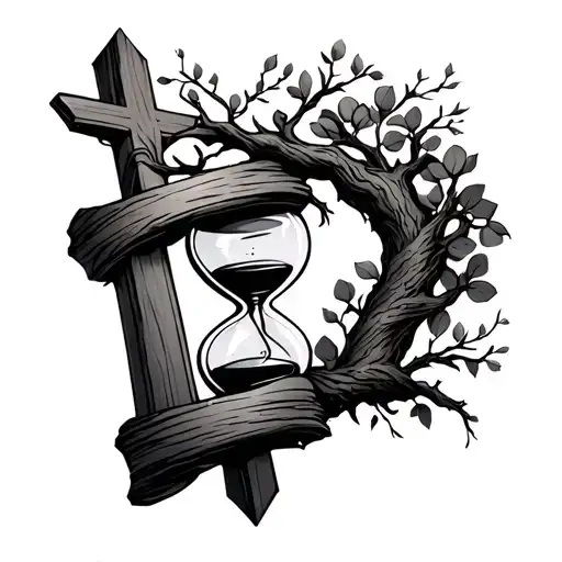 Cross With Tree Wrapped And Hourglass