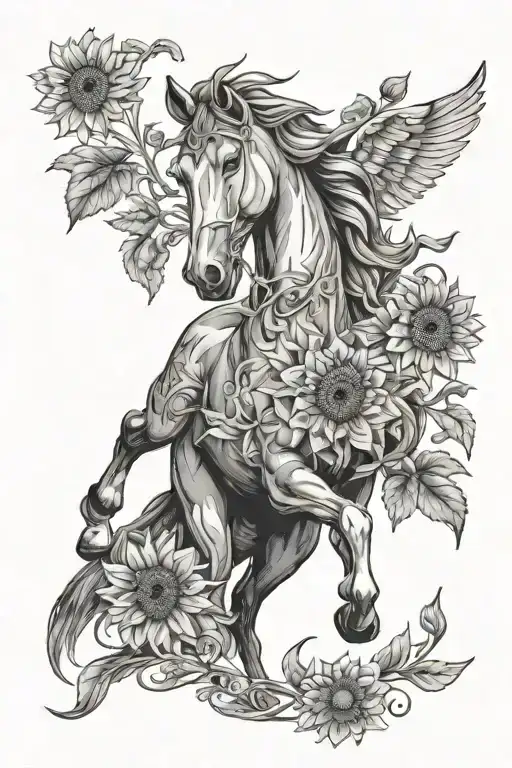 Horse And Sunflower Above Wings