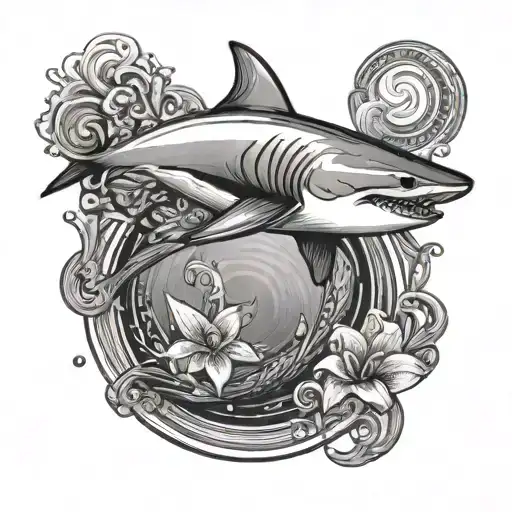 Shark With A Mermaid Tail Floating In A Flamingo Tube