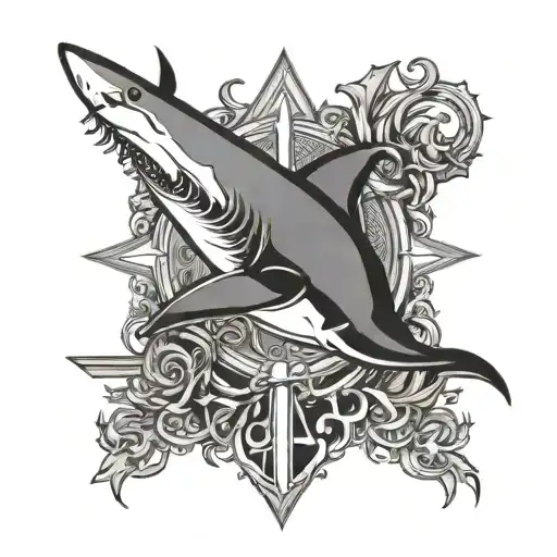 Religius Cross And Shark Tattoo