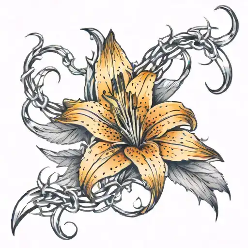 Orange Tiger Lilly With Barbwire Stem Wrapped Loosely