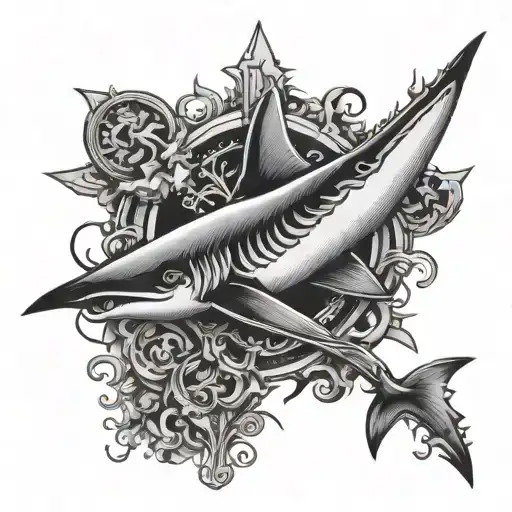 Religius Cross And Shark Tattoo