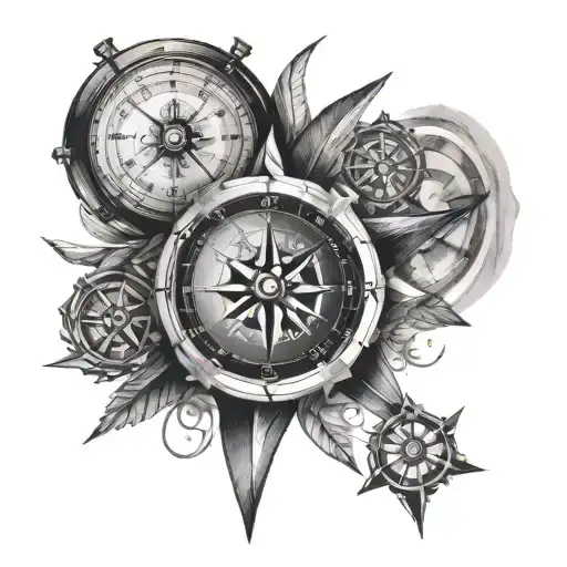 Clock And Wind Rose On A Compass