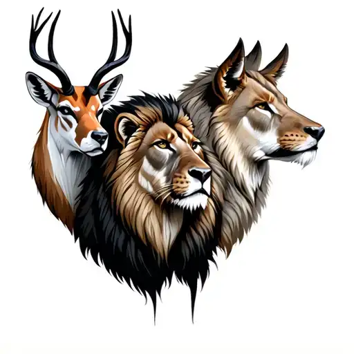 Wolfpack With A Gazelle And A Lion