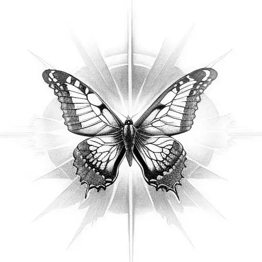 Alpine Black Swallowtail Butterfly With A Sun Symbol Above It