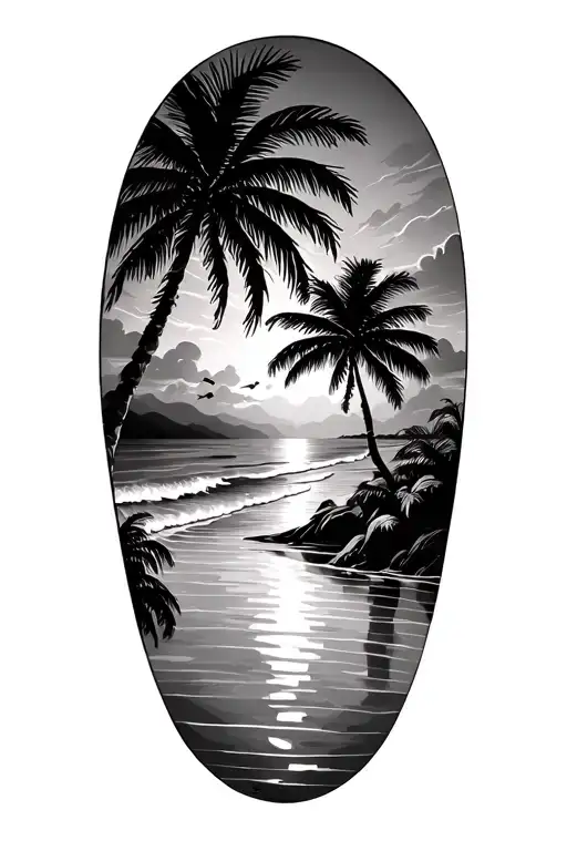 Sunset Beach And Palm Trees