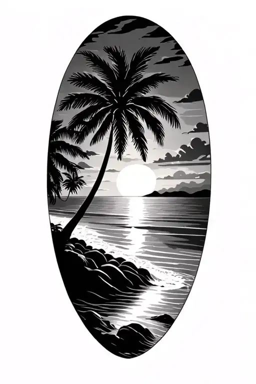 Sunset Beach And Palm Trees