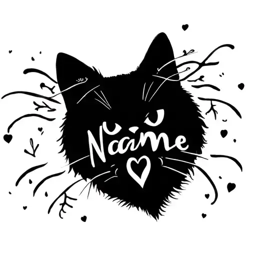 Cat Silhouette Heart And Name Written
