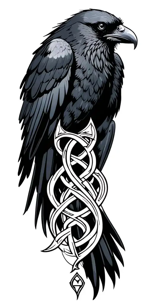 Celtic Runic Script With Raven On Top