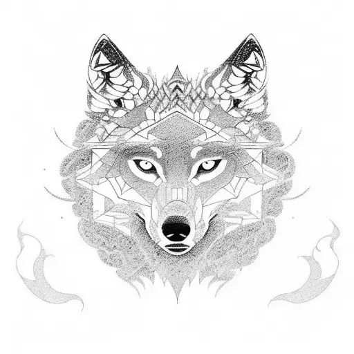 An Intricate Geometric Design Incorporating Wolf Silhouettes And Bricklaying Tools