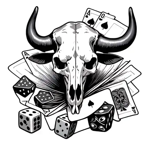 Western Bull Skull With Playing Cards And Dice