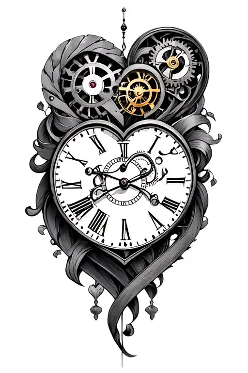 Clock Mechanism Intertwined Hearts