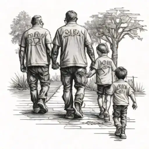 Father And 2 Sons Holding Hands Walking To Watch And Inscription