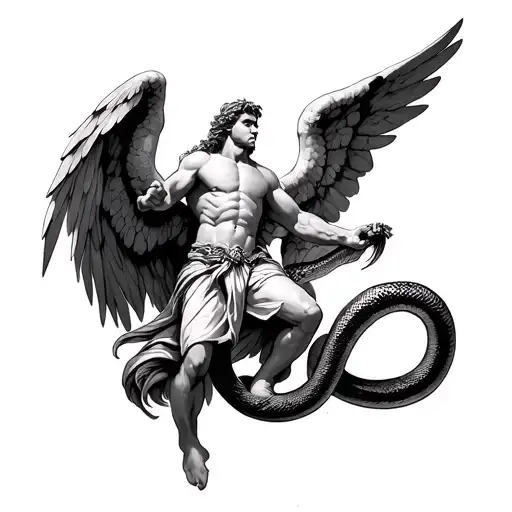 Archangel Michael Fighting A Snake Coiled