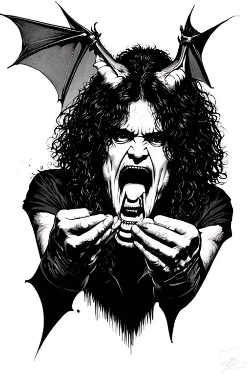 Young Ozzy Osbourne Eating Bat Screaming Tattoo