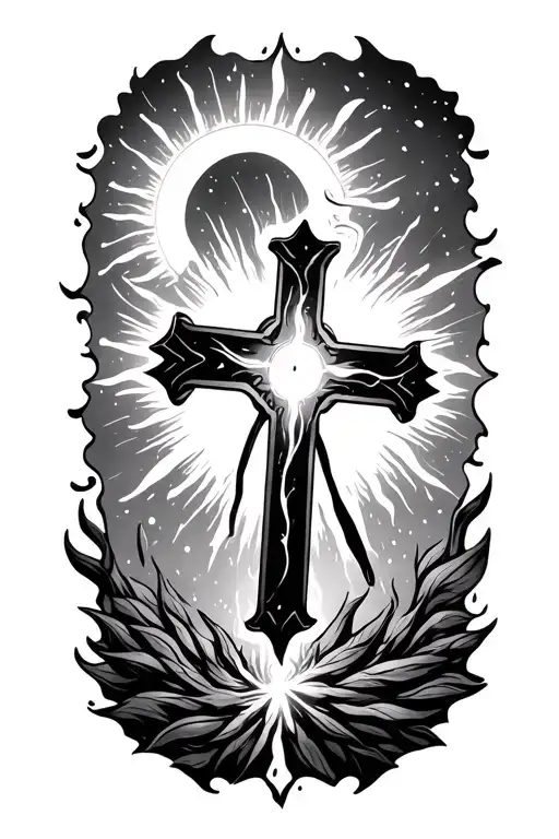 Cross With Lightnig And Sun