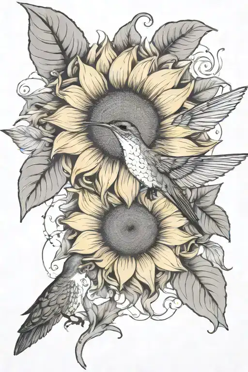 Sunflower With Hummingbird Surrounded