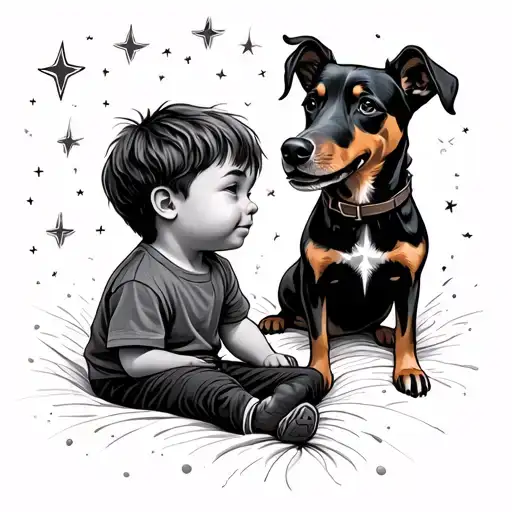 Dog And Boy Looking At Stars