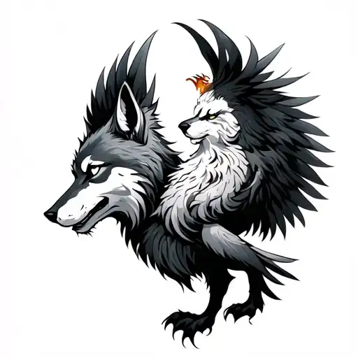 Phoenix Struggling With A Wolf