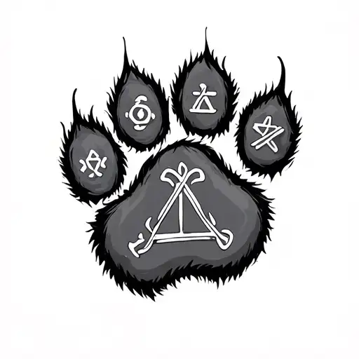 Wolf Paw Print With Lucky Symbols