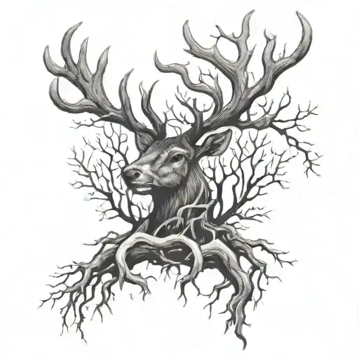 Tree Roots And Deer Horns