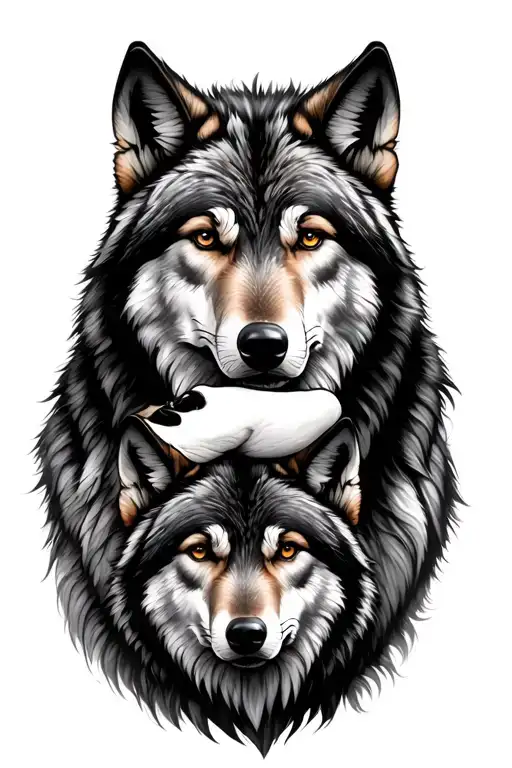 Profile Scene Of A Wolf That Makes A Hug To Its 3 Wolves
