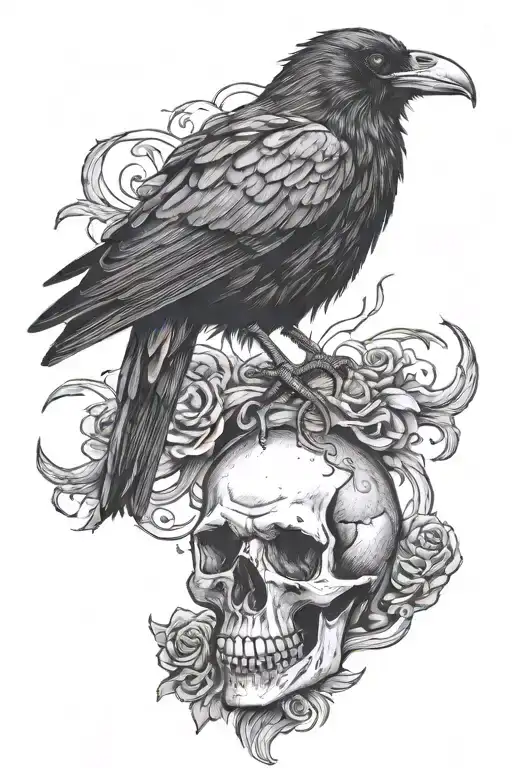 Raven Perched On A Skull