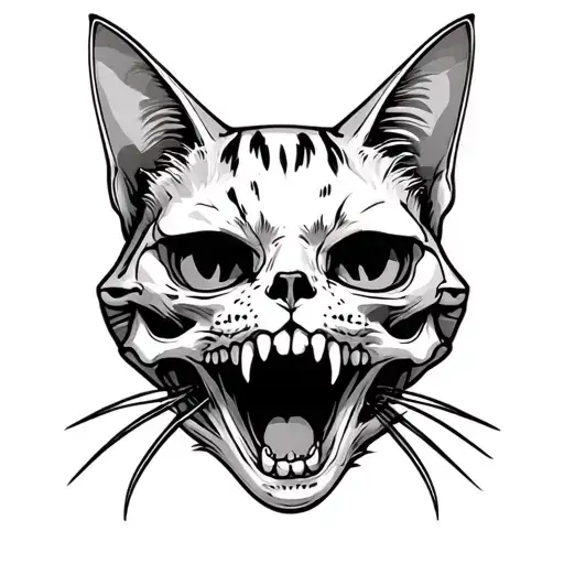 Cat Skull With An Open Mouth On The Knee