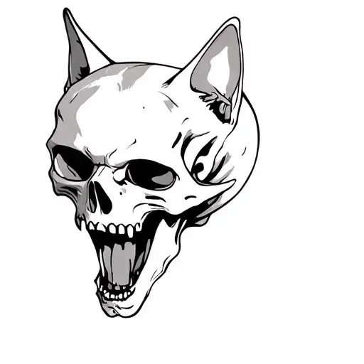 Cat Skull With An Open Mouth On The Knee