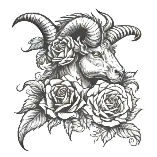 Capricorn Head And Rose
