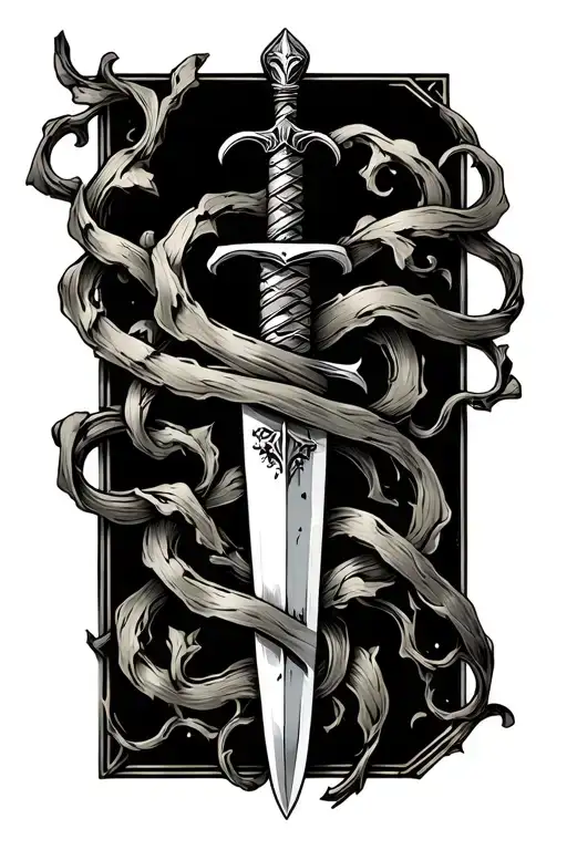 A Dagger Wrapped With A Vine Intertwined