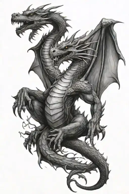 Dragon Climbing On Something With Lighting In The Background