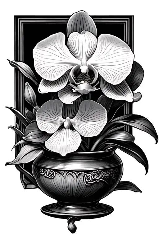 An Orchid With A Flower As A Receptacle But In Pure Strokes